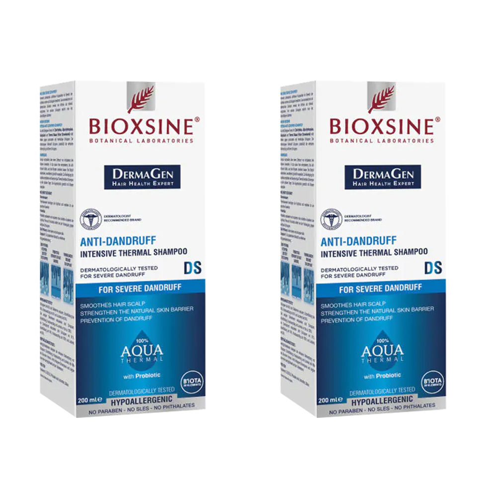 Bioxsine DermaGen Aqua Thermal – szampon przeciwłupieżowy do skóry łojotokowej – 2x200 ml