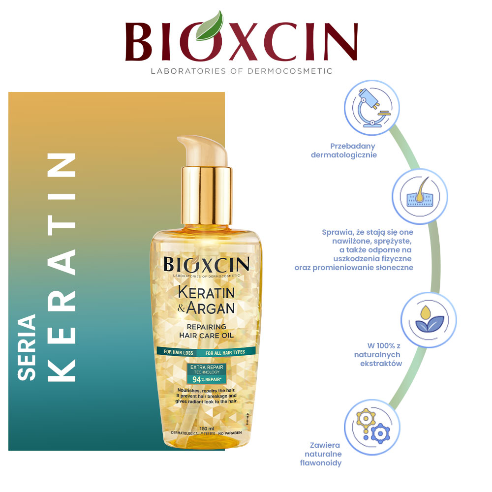 Bioxcin Keratin&Argan Olejek regenerująco - nawilżający do włosów 150 ml - obrazek 2