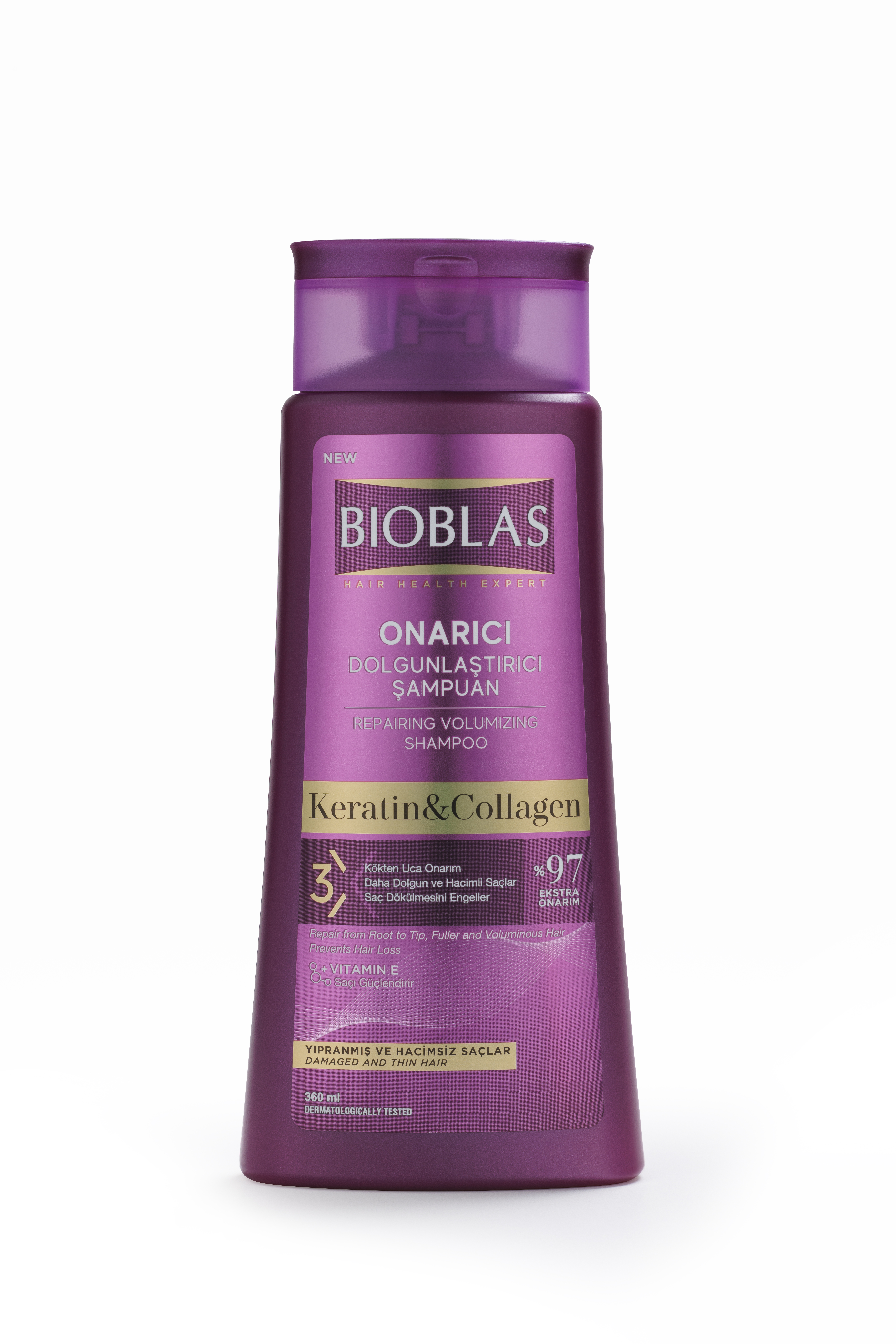 Bioblas - ziołowy szampon do włosów cienkich, zniszczonych z kolagenem i keratyną 360 ml - obrazek 2