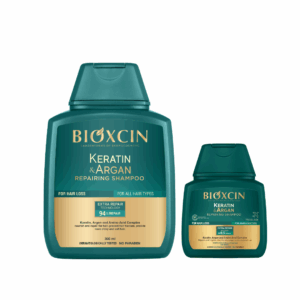 Zestaw Bioxcin Keratin & Argan - Szampon regenerująco – nawilżający 300 ml + 100 ml gratis