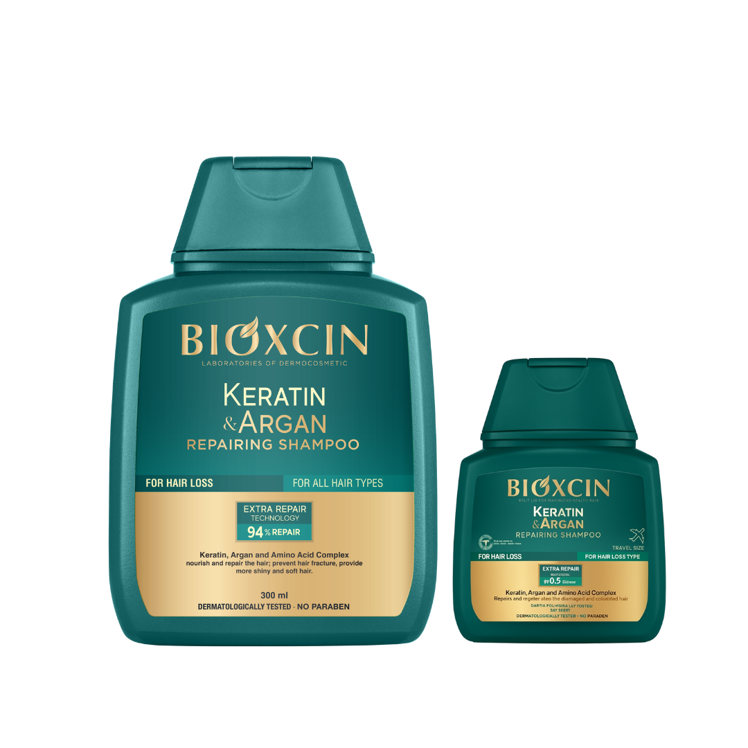 Zestaw Bioxcin Keratin & Argan - Szampon regenerująco – nawilżający 300 ml + 100 ml gratis